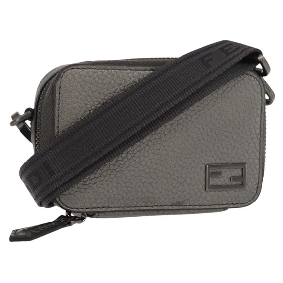 FENDI Shoulder Bag Leather Silver Auth bs30741