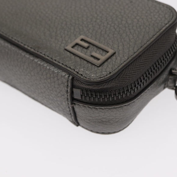 FENDI Shoulder Bag Leather Silver Auth bs30741