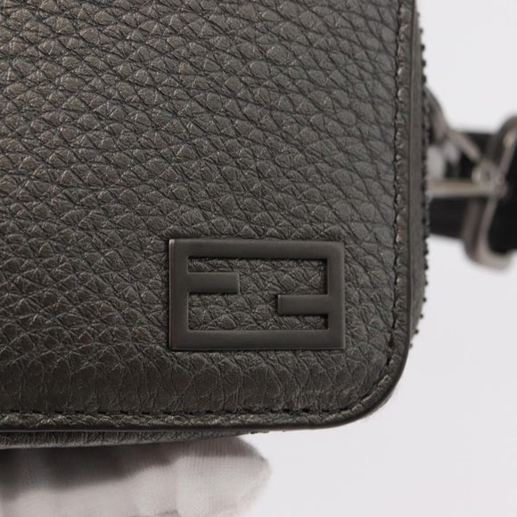 FENDI Shoulder Bag Leather Silver Auth bs30741