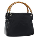 GUCCI Bamboo Hand Bag Leather Black Silver 000 0575 Auth bs30743-1
