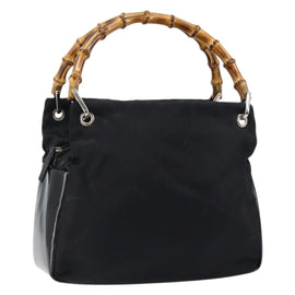 GUCCI Bamboo Hand Bag Leather Black Silver 000 0575 Auth bs30743