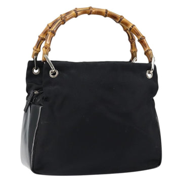 GUCCI Bamboo Hand Bag Leather Black Silver 000 0575 Auth bs30743