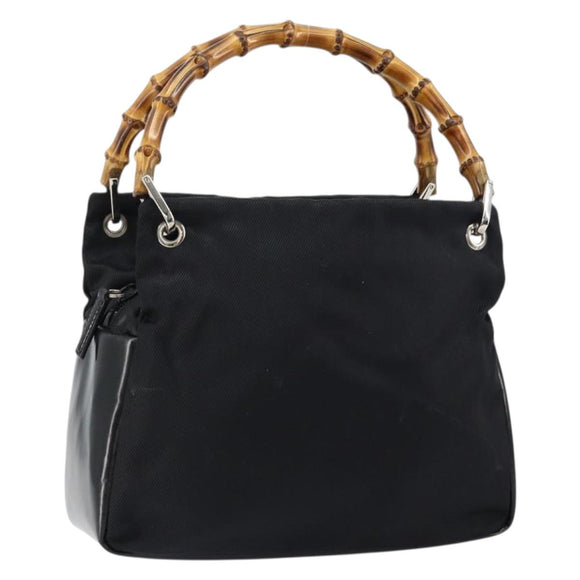 GUCCI Bamboo Hand Bag Leather Black Silver 000 0575 Auth bs30743