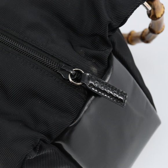 GUCCI Bamboo Hand Bag Leather Black Silver 000 0575 Auth bs30743