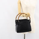 GUCCI Bamboo Hand Bag Leather Black Silver 000 0575 Auth bs30743-22