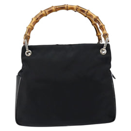 GUCCI Bamboo Hand Bag Leather Black Silver 000 0575 Auth bs30743 - 0