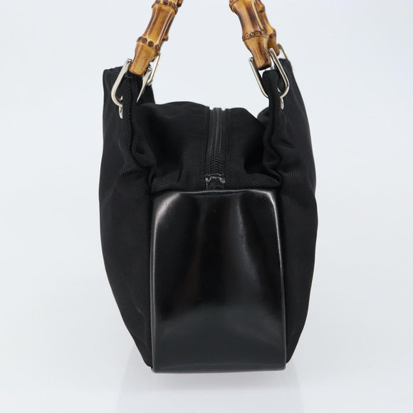 GUCCI Bamboo Hand Bag Leather Black Silver 000 0575 Auth bs30743