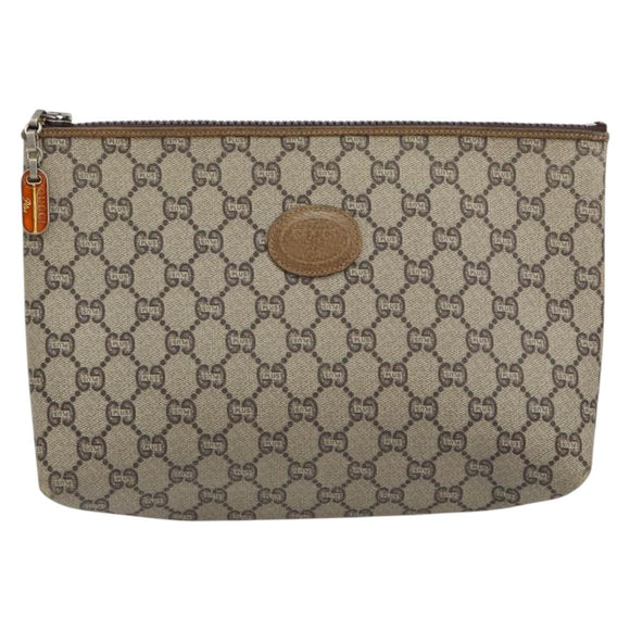 GUCCI GG Plus Supreme Clutch Bag PVC Beige Gold Auth bs30744