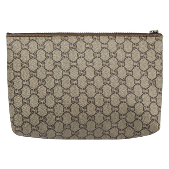 GUCCI GG Plus Supreme Clutch Bag PVC Beige Gold Auth bs30744