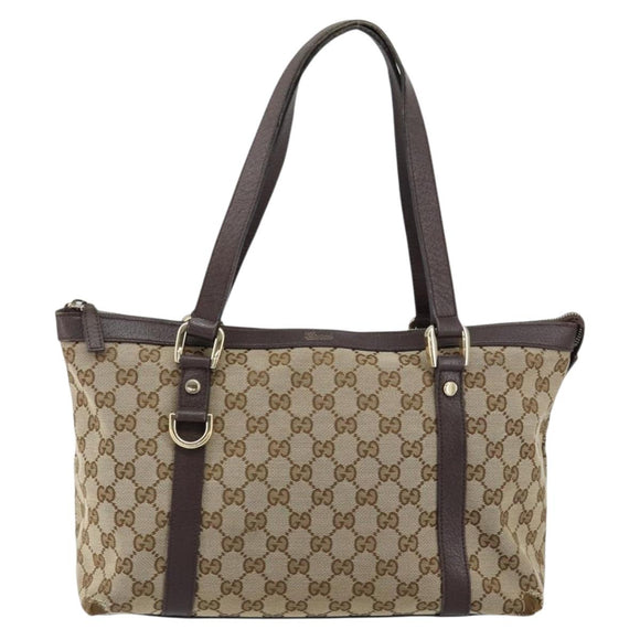 GUCCI GG Canvas Abbey Tote Bag Beige Gold 141470 Auth bs30746