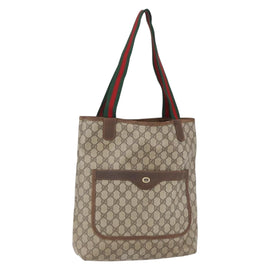 GUCCI GG Supreme Web Sherry Line Tote Bag PVC Beige Gold Auth bs30751