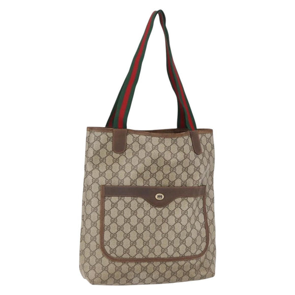 GUCCI GG Supreme Web Sherry Line Tote Bag PVC Beige Gold Auth bs30751