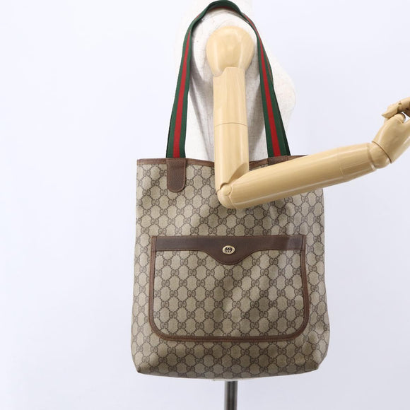 GUCCI GG Supreme Web Sherry Line Tote Bag PVC Beige Gold Auth bs30751