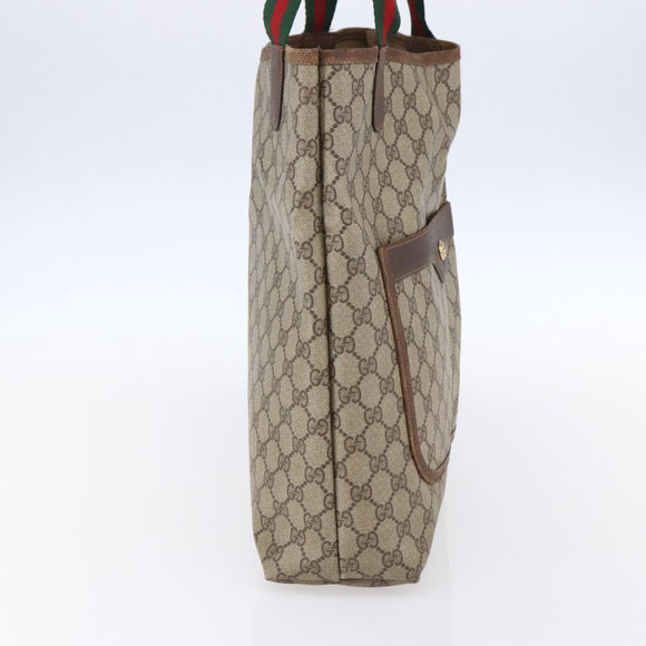 GUCCI GG Supreme Web Sherry Line Tote Bag PVC Beige Gold Auth bs30751