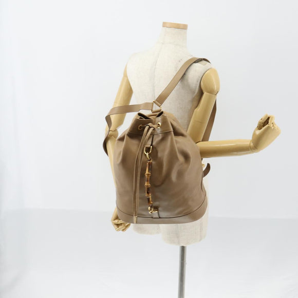 GUCCI Bamboo Backpack Leather Beige Gold 003 2855 0043 0 Auth bs30754