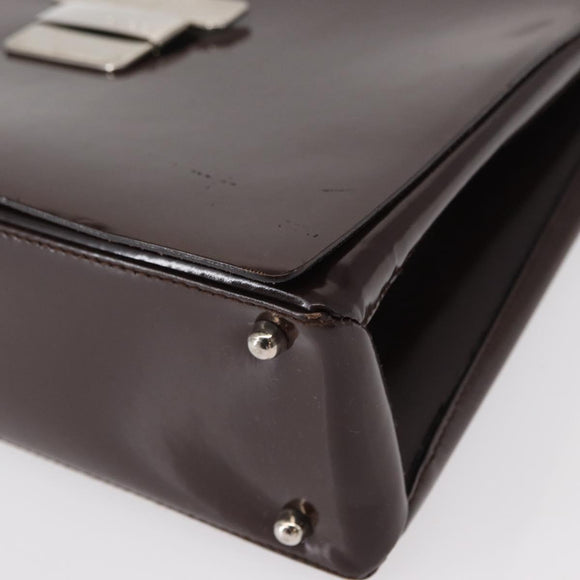 GUCCI Shoulder Bag Patent leather Brown Silver Auth bs30756