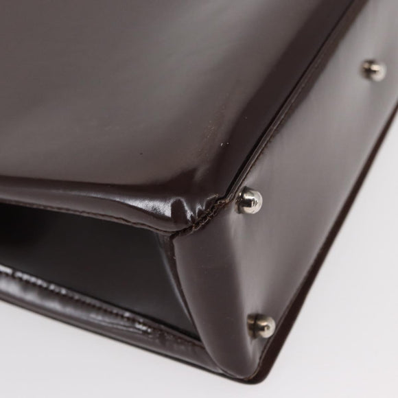 GUCCI Shoulder Bag Patent leather Brown Silver Auth bs30756