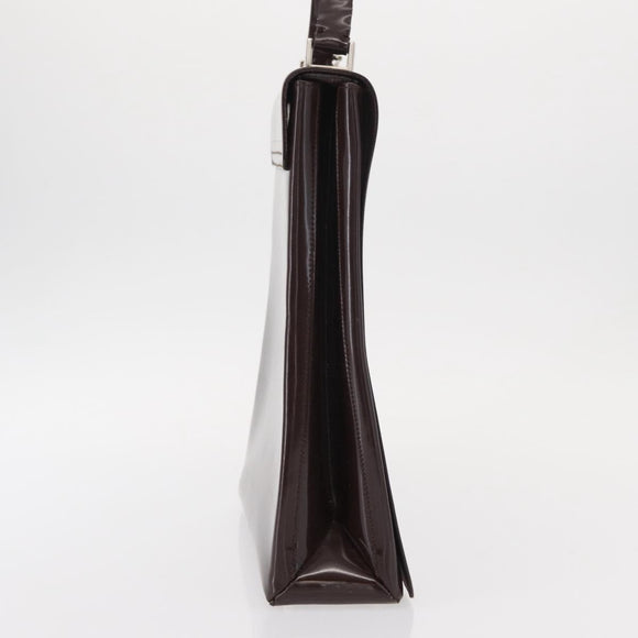 GUCCI Shoulder Bag Patent leather Brown Silver Auth bs30756