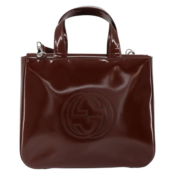 GUCCI Hand Bag Patent leather 2way Brown Gold 000 1013 0504 Auth bs30757