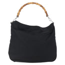 GUCCI Bamboo Hand Bag Nylon Black Silver 001 1998 1577 Auth bs30760-2