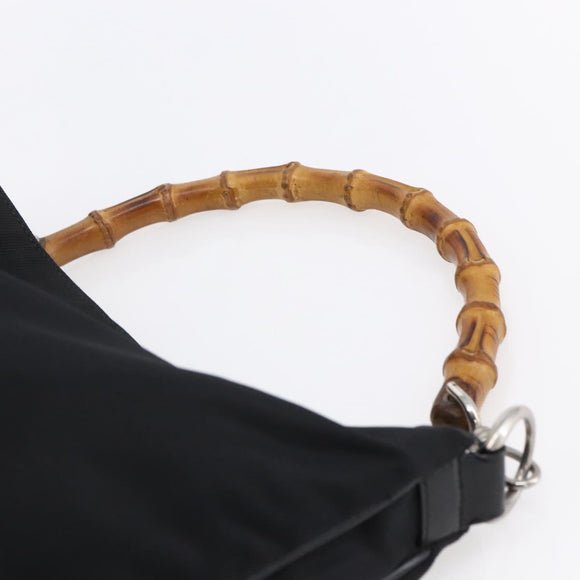 GUCCI Bamboo Hand Bag Nylon Black Silver 001 1998 1577 Auth bs30760