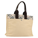 BURBERRY Nova Check Blue Label Tote Bag Nylon Beige Silver Auth bs30763-1