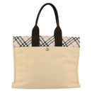 BURBERRY Nova Check Blue Label Tote Bag Nylon Beige Silver Auth bs30763-13