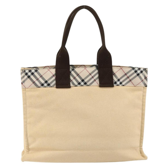 BURBERRY Nova Check Blue Label Tote Bag Nylon Beige Silver Auth bs30763