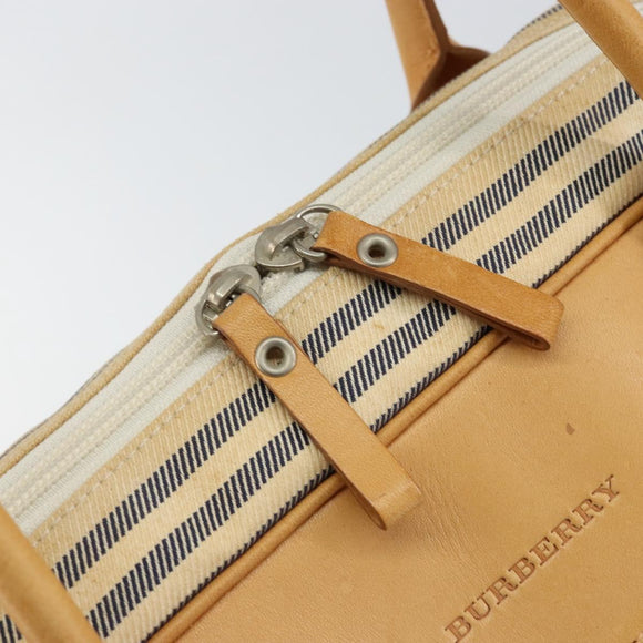 BURBERRY Hand Bag Canvas Leather White Silver Auth bs30764