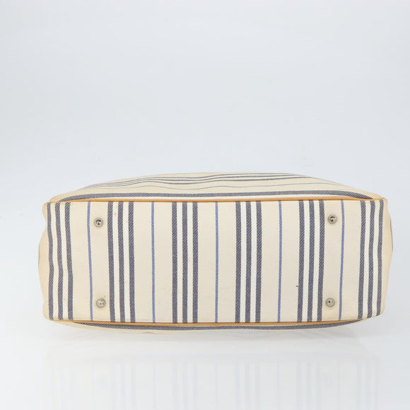 BURBERRY Hand Bag Canvas Leather White Silver Auth bs30764