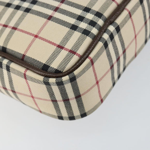 BURBERRY Nova Check Shoulder Bag Canvas Leather Beige Silver Auth bs30765