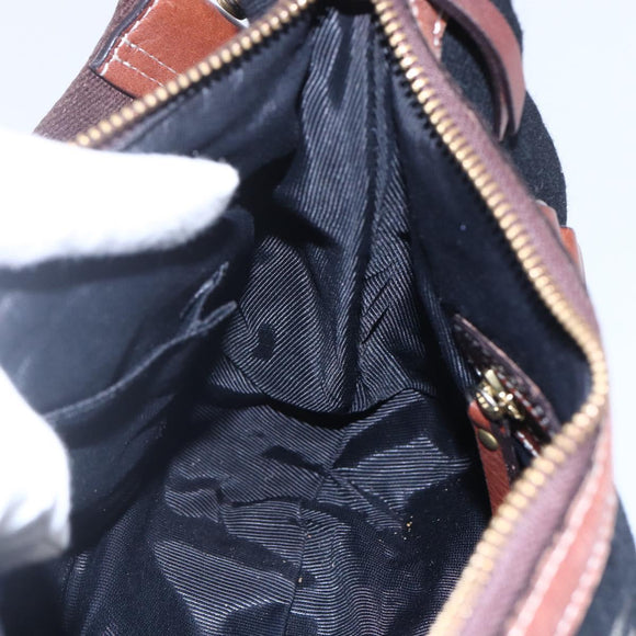 BURBERRY Blue Label Shoulder Bag Wool Black Gold Auth bs30768