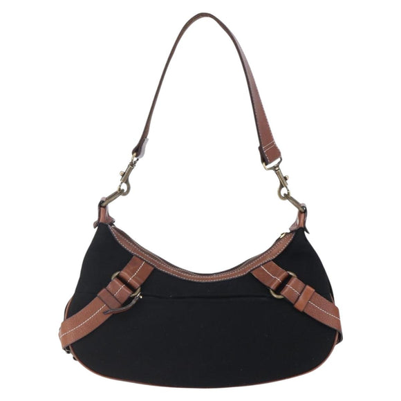 BURBERRY Blue Label Shoulder Bag Wool Black Gold Auth bs30768