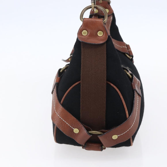 BURBERRY Blue Label Shoulder Bag Wool Black Gold Auth bs30768