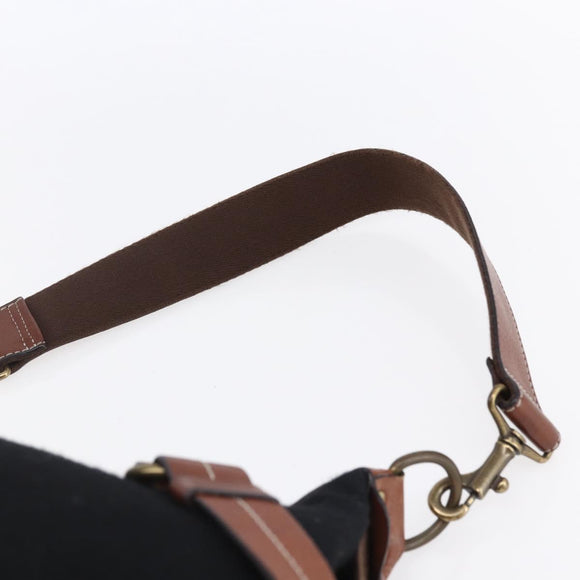 BURBERRY Blue Label Shoulder Bag Wool Black Gold Auth bs30768