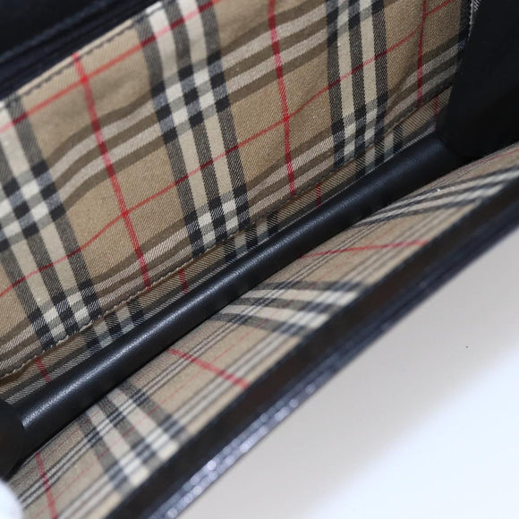 Burberrys Nova Check Shoulder Bag Leather Black Gold Auth bs30769