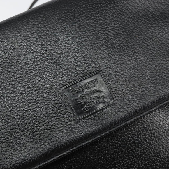 Burberrys Nova Check Shoulder Bag Leather Black Gold Auth bs30771