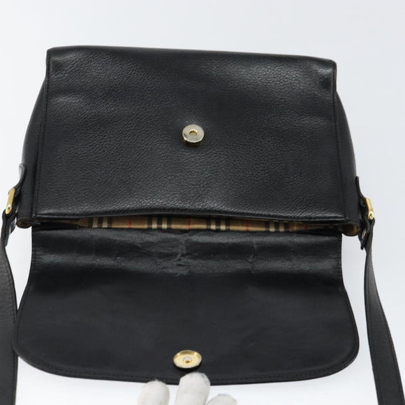 Burberrys Nova Check Shoulder Bag Leather Black Gold Auth bs30771