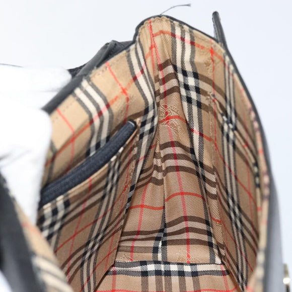 Burberrys Nova Check Shoulder Bag Leather Black Gold Auth bs30771