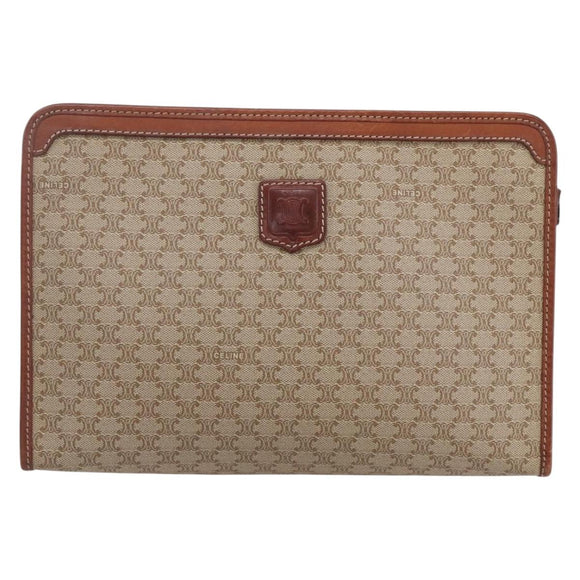 CELINE Macadam Canvas Clutch Bag PVC Beige Gold Auth bs30773