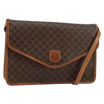 CELINE Macadam Canvas Shoulder Bag PVC Leather Beige Gold Auth bs30777