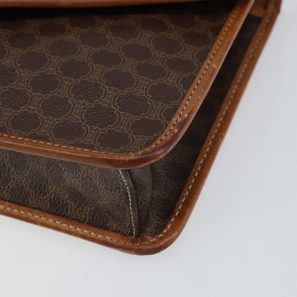 CELINE Macadam Canvas Shoulder Bag PVC Leather Beige Gold Auth bs30777