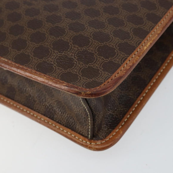 CELINE Macadam Canvas Shoulder Bag PVC Leather Beige Gold Auth bs30777