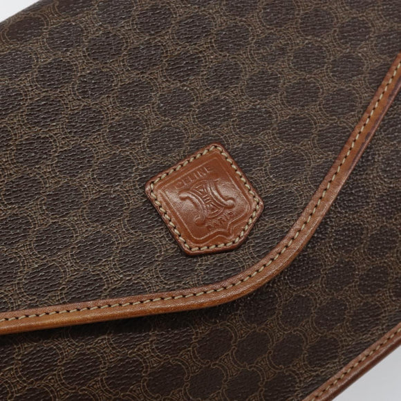 CELINE Macadam Canvas Shoulder Bag PVC Leather Beige Gold Auth bs30777