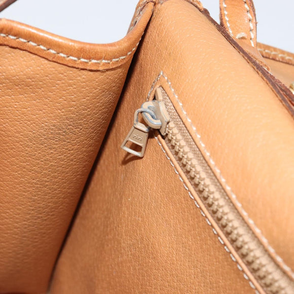 CELINE Macadam Canvas Shoulder Bag PVC Leather Beige Gold Auth bs30777