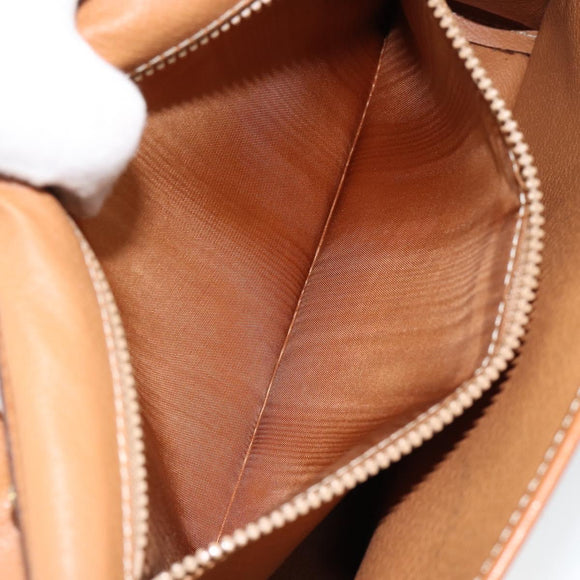 CELINE Macadam Canvas Shoulder Bag PVC Leather Beige Gold Auth bs30777