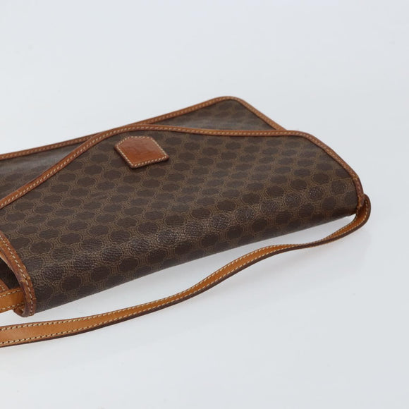 CELINE Macadam Canvas Shoulder Bag PVC Leather Beige Gold Auth bs30777