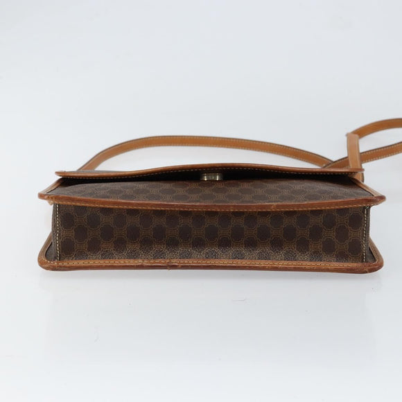 CELINE Macadam Canvas Shoulder Bag PVC Leather Beige Gold Auth bs30777