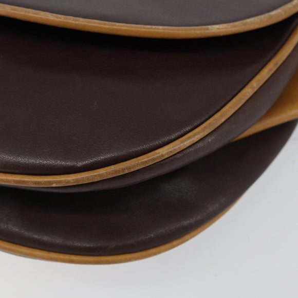 CELINE Shoulder Bag Leather Brown Gold Auth bs30778