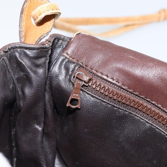 CELINE Shoulder Bag Leather Brown Gold Auth bs30778